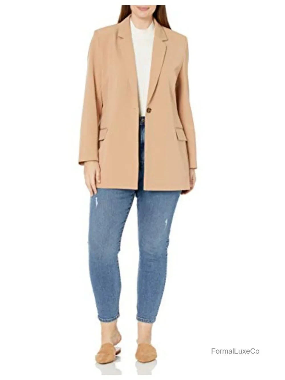 Long Blazer Women's Suiting Notch Collar Long Sleeve Stretch Polyester Blend